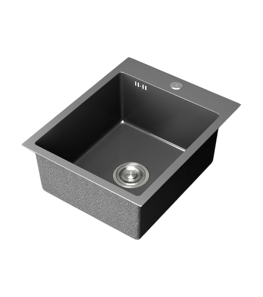Мойка кухонная из нержавеющей стали BAUEDGE SOUL КТ4050В NANO BLACK, сифон EASY CLEAN в комплекте.