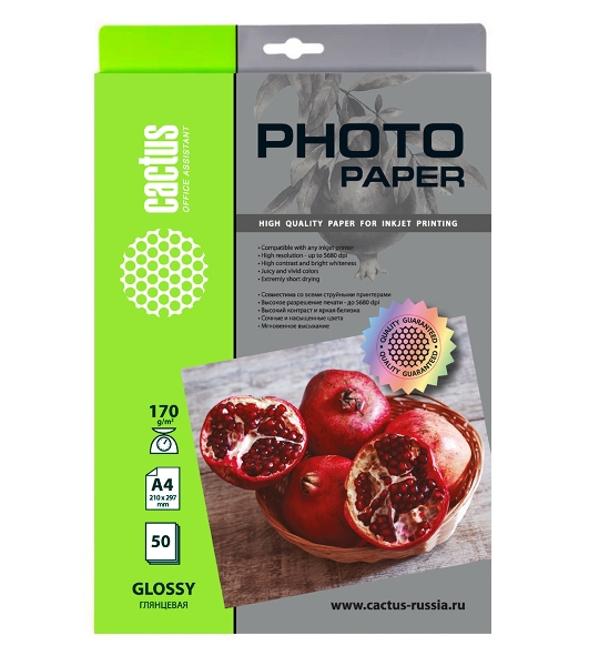 Фотобумага Cactus CS-GA417050 A4/170г/м2/50л./белый глянцевое для струйной печати