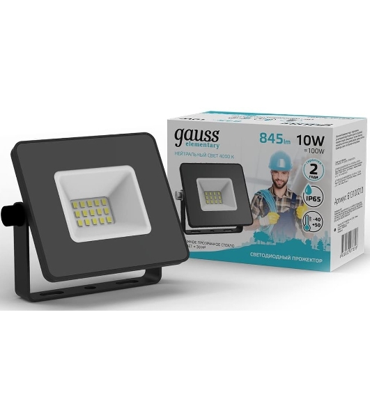 Прожектор светодиодный Elementary 10W 845lm 4000К 200-240V IP65 черный LED
