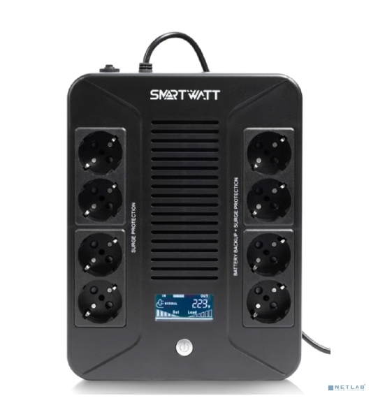 Источник бесперебойного питания SMARTWATT UPS SAFE PRO LCD 600 Line-interactive 600VA/360W Brick (Euro x8, USB, RJ11/RJ45 protection, LCD, 275x210x9