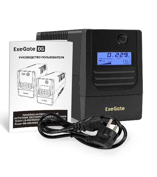 Источник бесперебойного питания ExeGate Smart LB-400.LCD.AVR.4C13 (400VA/240W, LCD, AVR, 4*C13, батарея 12V 4.5Ah, Black)