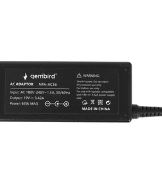 Блок питания Gembird для ноутбуков ACER, ASUS NPA-AC36, 19В/3.42А, 65Вт, штекер 3х1.1мм, коробка