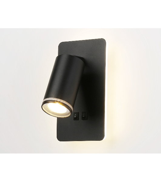 Настенный светильник с выключателем Ambrella light FW2466 BK черный GU10 max 12W+LED 4200K 9W 185*105*150