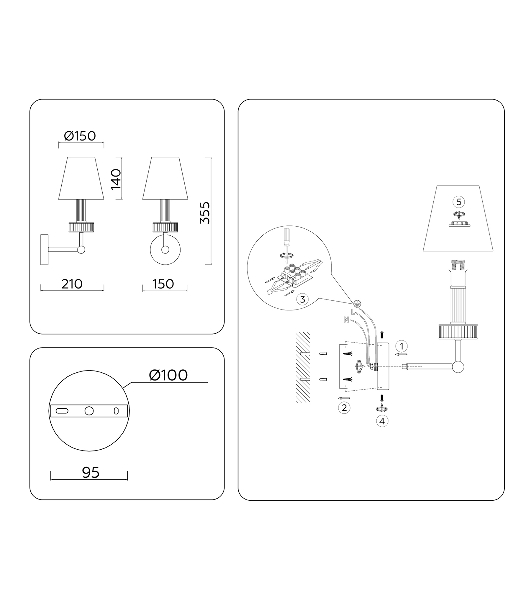 Настенный светильник Ambrella light LH71005 BN/WH никель/белый E14 max 40W 210*150*355