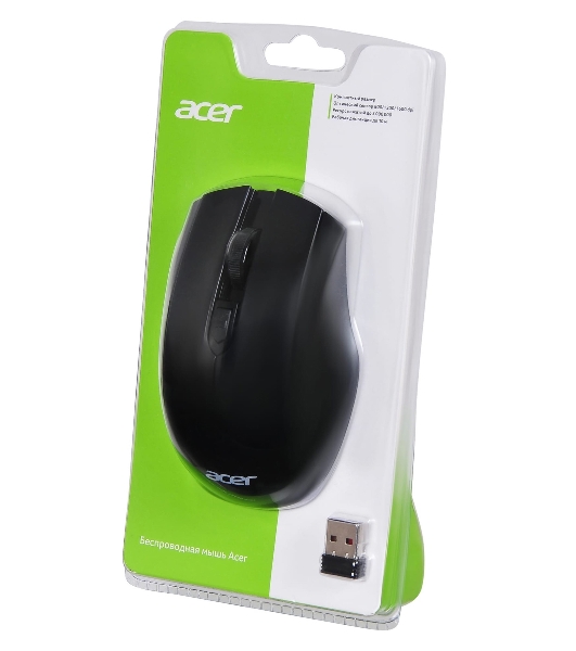 Мышь беспроводная Acer OMR030 черный, 1600 dpi, радиоканал, USB, кнопки - 4
