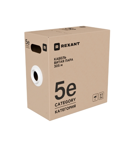Кабель витая пара Rexant U/UTP, CAT 5e, PE, 4PR, 24AWG, OUTDOOR, SOLID, черный, 305м, серия LIGHT, РФ