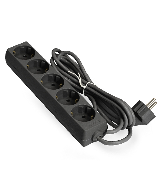 Удлинитель ExeGate ECE-5-5B (EX285825RUS), черный, 5 м, евровилка с заземлением, 5 евророзеток с заземлением, 2200 Вт