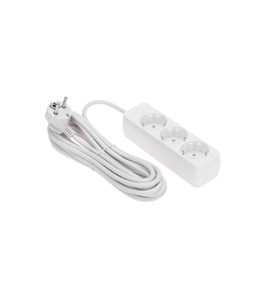 Удлинитель 3 гнезда, 5 м, 3х0,75 мм², с/з, белый PROconnect