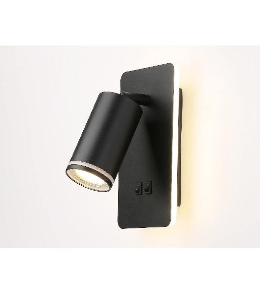 Настенный светильник с выключателем Ambrella light FW2466 BK черный GU10 max 12W+LED 4200K 9W 185*105*150
