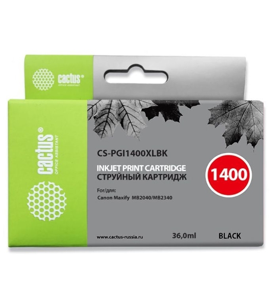 Картридж струйный Cactus CS-PGI1400XLBK черный (36 мл) для HP Canon MB2050/MB2350/MB2040/MB2340