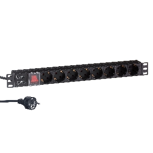 Блок розеток горизонтальный ExeGate ServerPro PDU-19H804 Al-8S-EU2.5-SW, 19', 1U, Алюминий, 8 Schuko, кабель с евровилкой VDE-250V-16A-3*1.5мм2, 2.5 метра, выкл. с подсветкой, черный