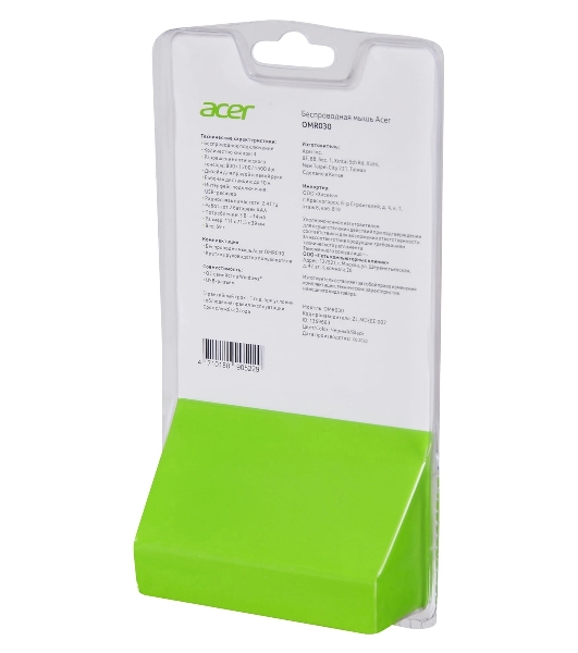 Мышь беспроводная Acer OMR030 черный, 1600 dpi, радиоканал, USB, кнопки - 4