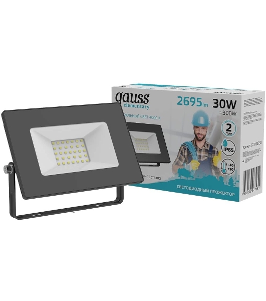Прожектор светодиодный Gauss Elementary 30W 2695lm 4000К 200-240V IP65 черный LED