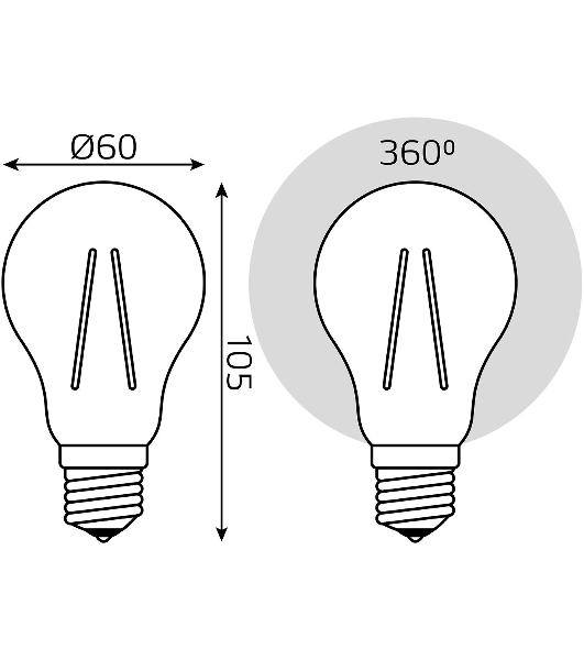 Лампа светодиодная Gauss 102802206LED Filament А60 Е27 6Вт 4100к 1/10/40