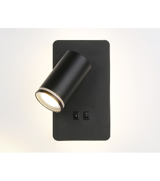Настенный светильник с выключателем Ambrella light FW2466 BK черный GU10 max 12W+LED 4200K 9W 185*105*150