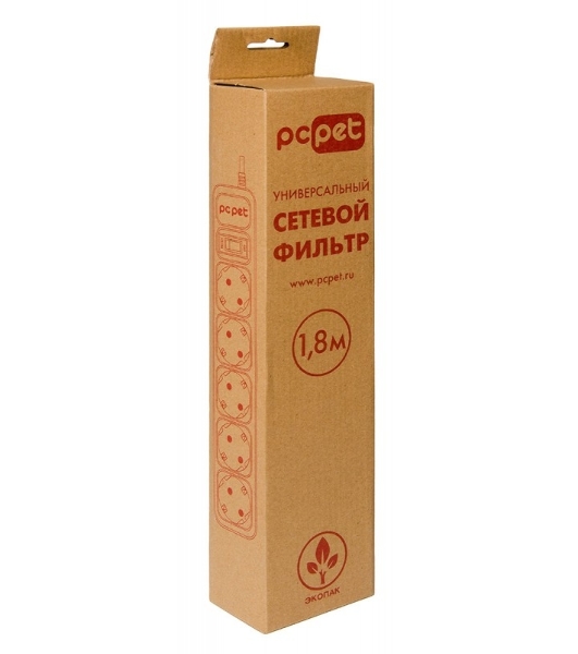 Сетевой фильтр PC Pet AP01006-E-GR 1.8м, 5 розеток, серый