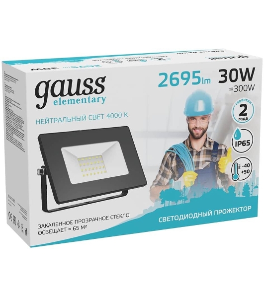 Прожектор светодиодный Gauss Elementary 30W 2695lm 4000К 200-240V IP65 черный LED