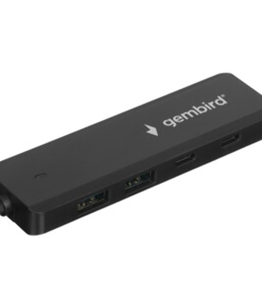 Разветвитель USB3.1 Gembird UHB-C425, 2xUSB, 2xType-C, с доп.питанием (порт Type-C), кабель Type-C 19см