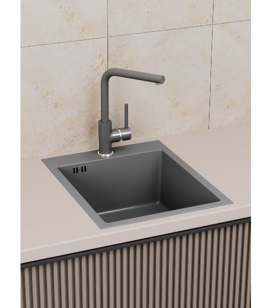 Мойка кухонная из нержавеющей стали BAUEDGE SOUL КТ4050В NANO BLACK, сифон EASY CLEAN в комплекте.