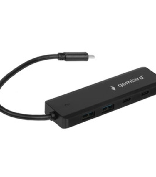 Разветвитель USB3.1 Gembird UHB-C425, 2xUSB, 2xType-C, с доп.питанием (порт Type-C), кабель Type-C 19см