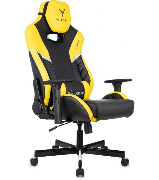 Кресло игровое Knight Thunder 5X черный/желтый эко.кожа крестов. металл