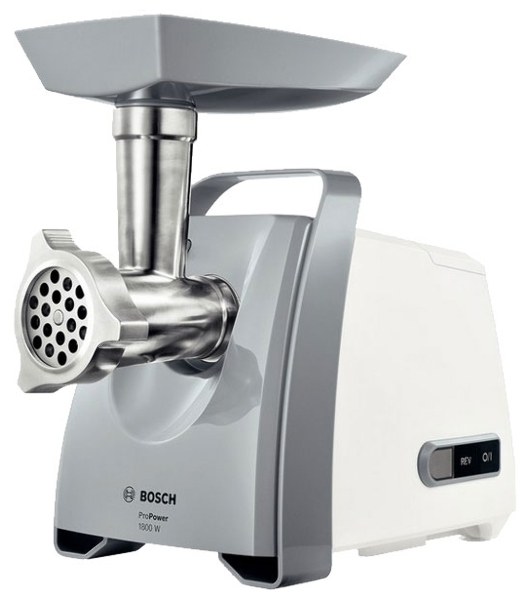 Мясорубка электрическая Bosch MFW 66020 белый/серый, 1800 Вт, 3.0 кг/мин, реверс, защита от перегрузки, насадки - 5