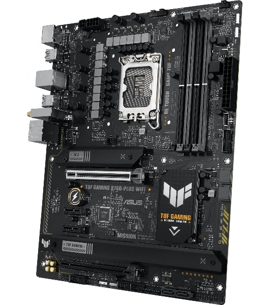 Материнская плата ASUS TUF GAMING B760-PLUS WIFI, LGA 1700, Intel B760, 4xDDR5, 4xSATA, 3xM.2, 1xPCI-E 5.0 x16, 1xPCI-E 3.0 x4, 1xUSB-A 3.2 Gen 2, 3xUSB-A 3.2 Gen 1, 1xUSB-C 3.2 Gen 2x2, 1x2.5Gb LAN, 5x3.5 мм, 7.1, Wi-Fi 6, Bluetooth 5.2, Standard-ATX