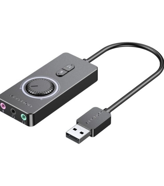Внешняя звуковая карта Vention USB c регулятором громкости Черная