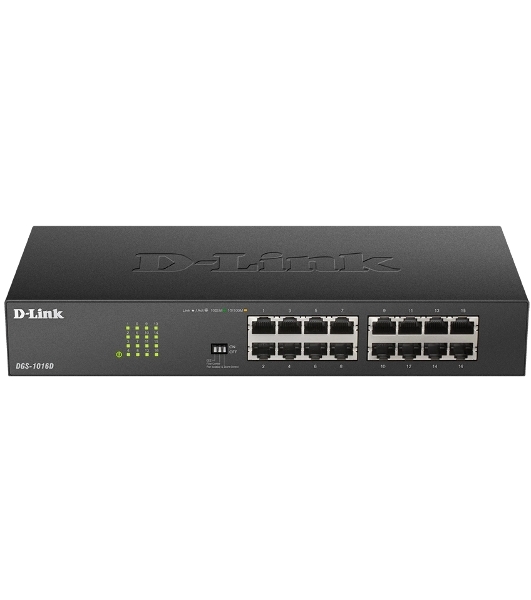 Коммутатор D-Link DGS-1016D/J1A, 16×1 Гбит/с, неуправляемый