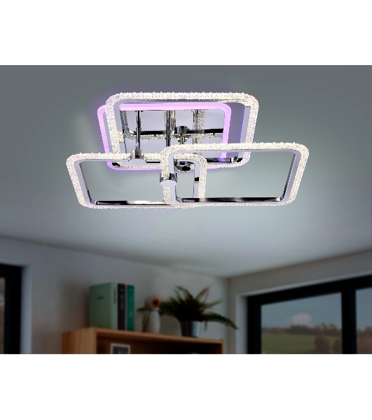Потолочный светодиодный светильник FA536/3 CH хром 118W 510*510*150 (ПДУ РАДИО 2.4G)