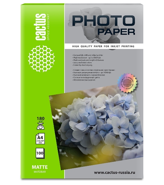 Фотобумага Cactus CS-MA4180100 A4/180г/м2/100л./белый матовое для струйной печати