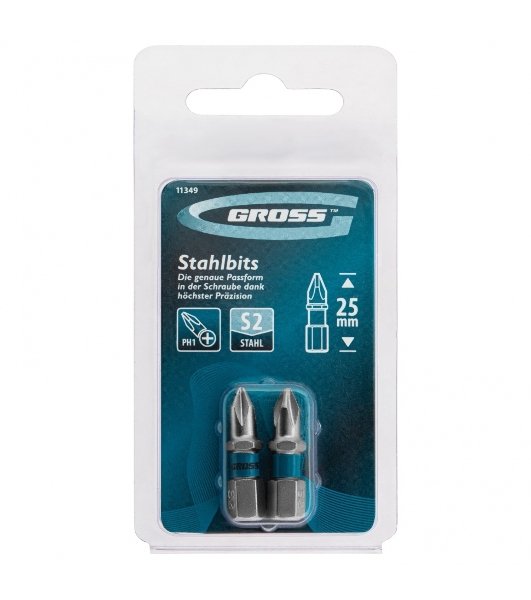 Набор бит Gross 11349 РН1x25, сталь S2, 2 шт
