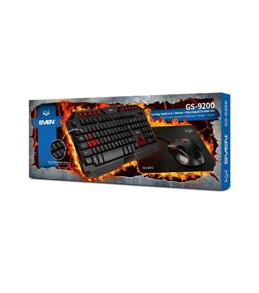 Комплект клавиатура + мышь SVEN GS-9200 игровые клавиатура, мышь и коврик