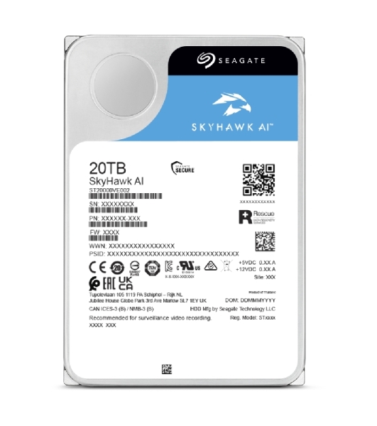 Жесткий диск Seagate SkyHawk AI ST20000VE002 20Tb, 3.5', 7200 RPM, SATA-III, 512e, 256MB, для систем видеонаблюдения