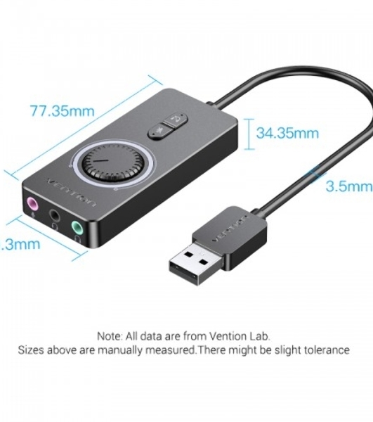 Внешняя звуковая карта Vention USB c регулятором громкости Черная
