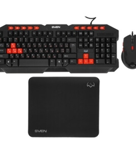 Комплект клавиатура + мышь SVEN GS-9200 игровые клавиатура, мышь и коврик
