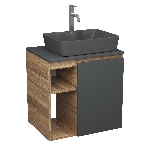 Тумба Bau Dream Blackwood 60 правая, графит, раковина BAU Cerama 48х37 темно-серая матовая, смеситель Hotel Dream, нерж. сталь, фото 1