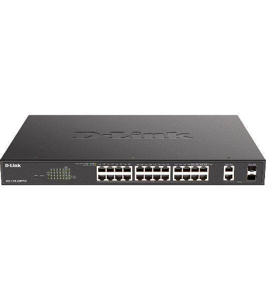Коммутатор D-Link DGS-1100-26MPPV2/A3A, 24×1 Гбит/с + 2×1 Гбит/с SFP, настраиваемый