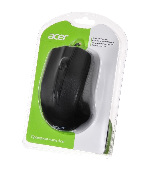 Мышь проводная Acer OMW010 черный, 1200 dpi, USB, кнопки - 3