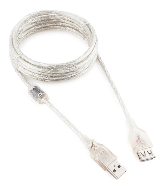 Кабель Cablexpert USB2.0 Pro, AM/AF, 3м, экран, 2 феррит.кольца, прозрачный (CCF-USB2-AMAF-TR-10)