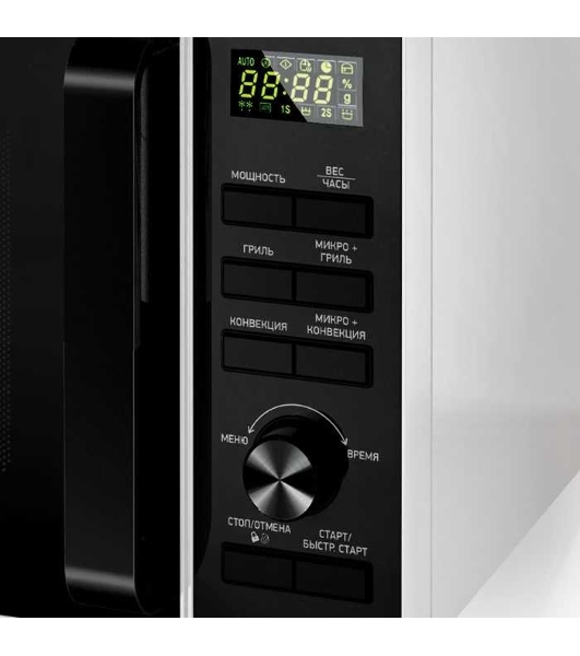 Микроволновая печь BBK 25MWC-992T/WB белый/черный, 25 л, 900 Вт, переключатели - кнопки, поворотный механизм