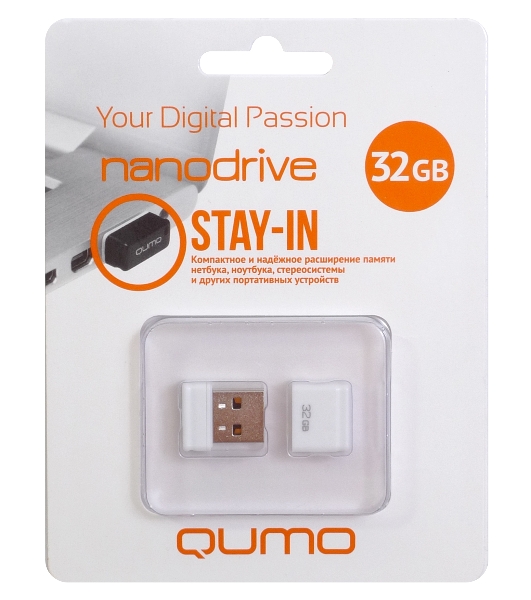 Флешка USB 2.0 QUMO 32Gb, NANO QM32GUD-NANO-W белый