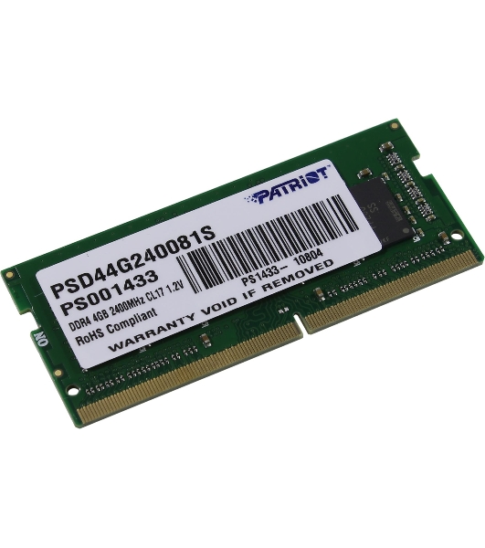 Оперативная память Patriot Signature, DDR4, 4GB (1x4 GB), 2400 MHz, CL17, SO-DIMM