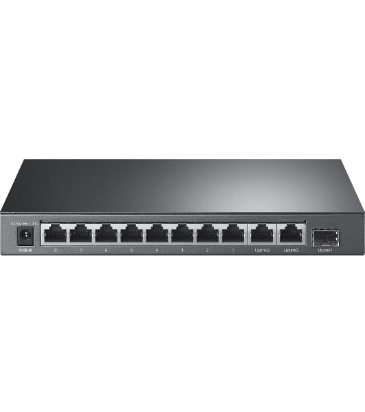 Настольный коммутатор TP-Link TL-SL1311P, 8 портов 10/100 Мбит/с с поддержкой PoE+, 2 гигабитных порта без поддержки PoE, 1 порт SFP, 802.3af/at, бюджет PoE — 65 Вт, стальной корпус