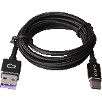 Кабель Qumo Type-С кабель, 1м, USB 2.0, 5В, 5А, 25Вт, тканевая оплетка, стальной коннектор, черный, фото 1