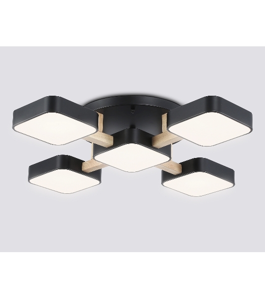 Светильник Ambrella light FL4883/5 BK/WD черный/дерево 90W 3000-6000K 675*675*110 (без ПДУ)
