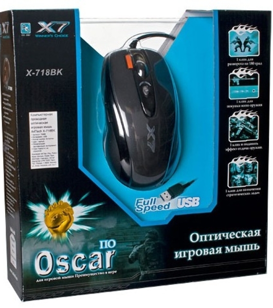 Мышь проводная A4Tech X-718BK черный, 3000 dpi, USB, кнопки - 7