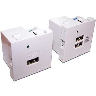 Модуль USB-зарядки, 2 порта, без шторки, 2.1A/5V, 45x45, белый