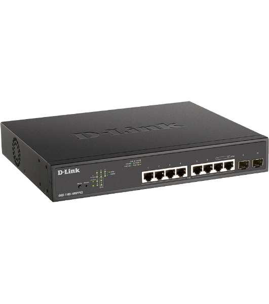 Коммутатор D-Link DGS-1100-10MPPV2/A3A, 8×1 Гбит/с + 2×1 Гбит/с SFP, настраиваемый