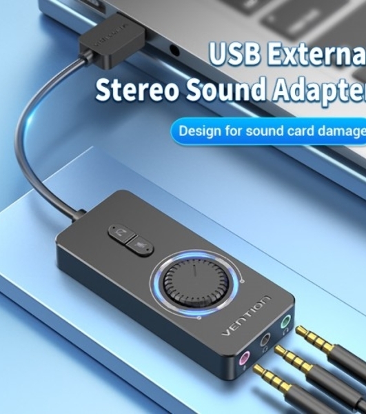 Внешняя звуковая карта Vention USB c регулятором громкости Черная